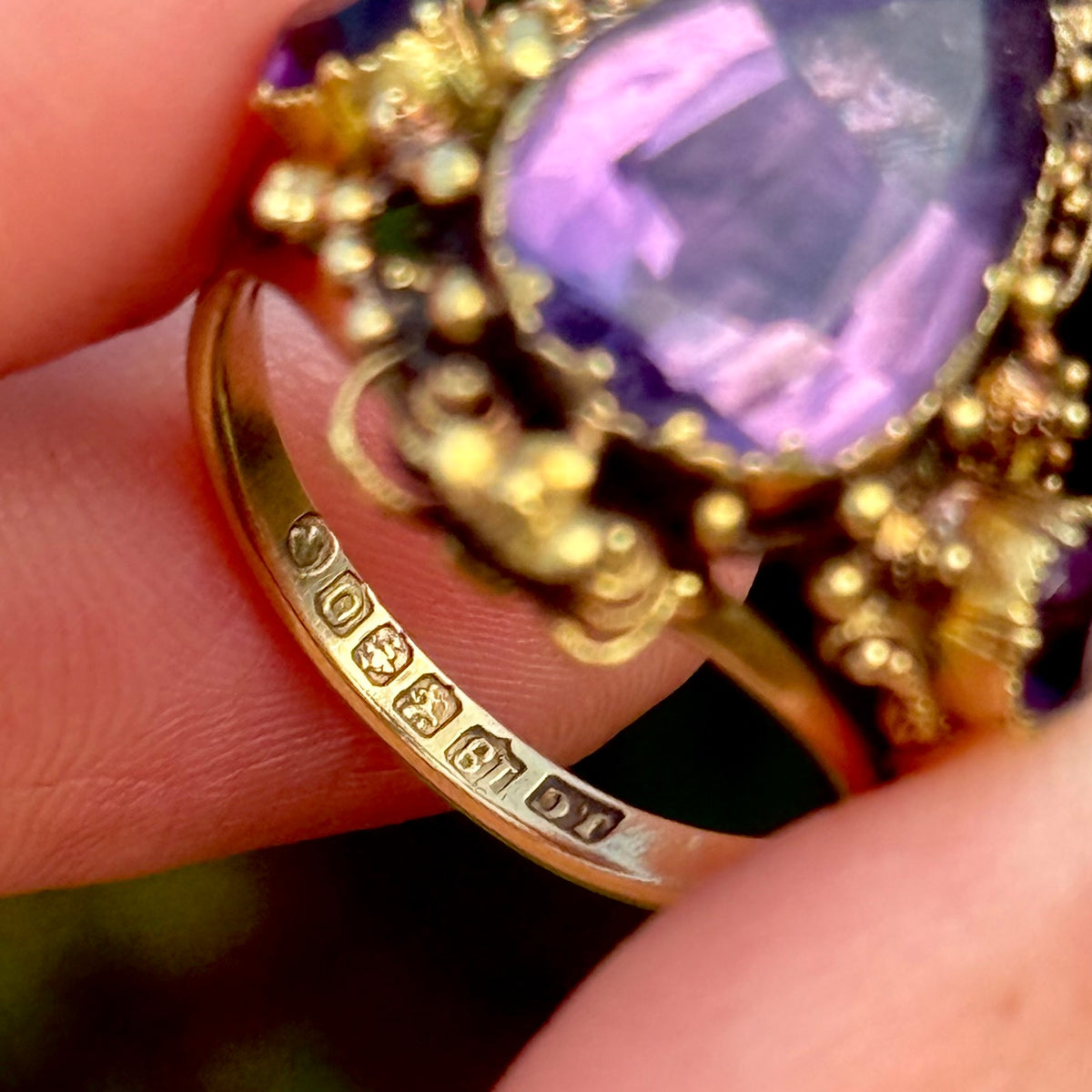 Antique Scottish Foil Back Amethyst Ring in 18 Carat Gold; Circa 1885