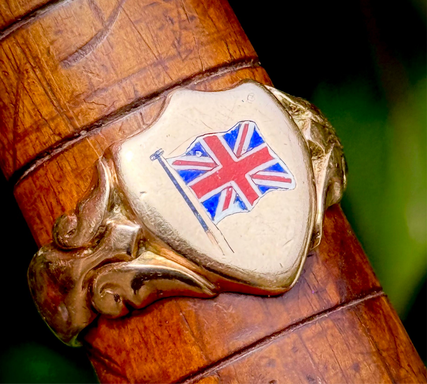 Antique First World War Enamel Signet Ring in 9 Carat Rose Gold; Circa 1914