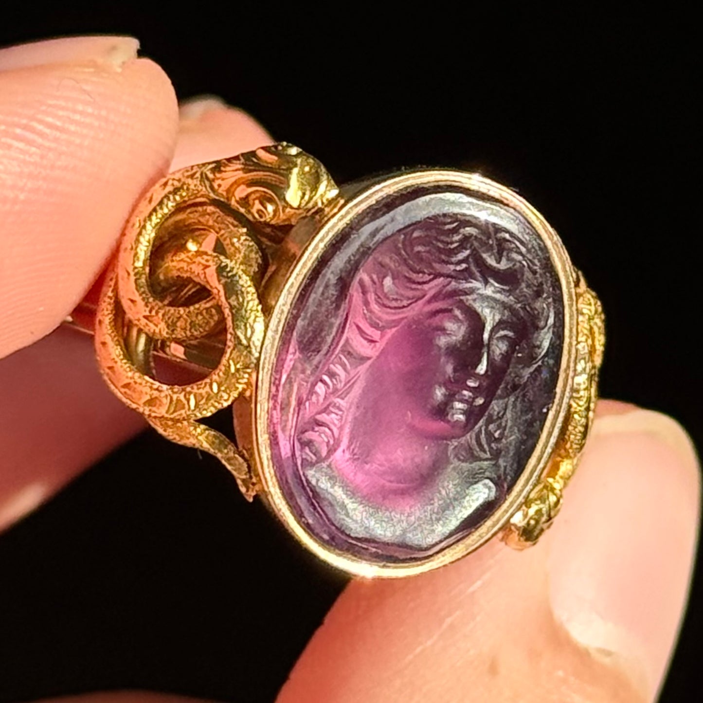 Antique Amethyst Goddess Hecate Cameo Ring