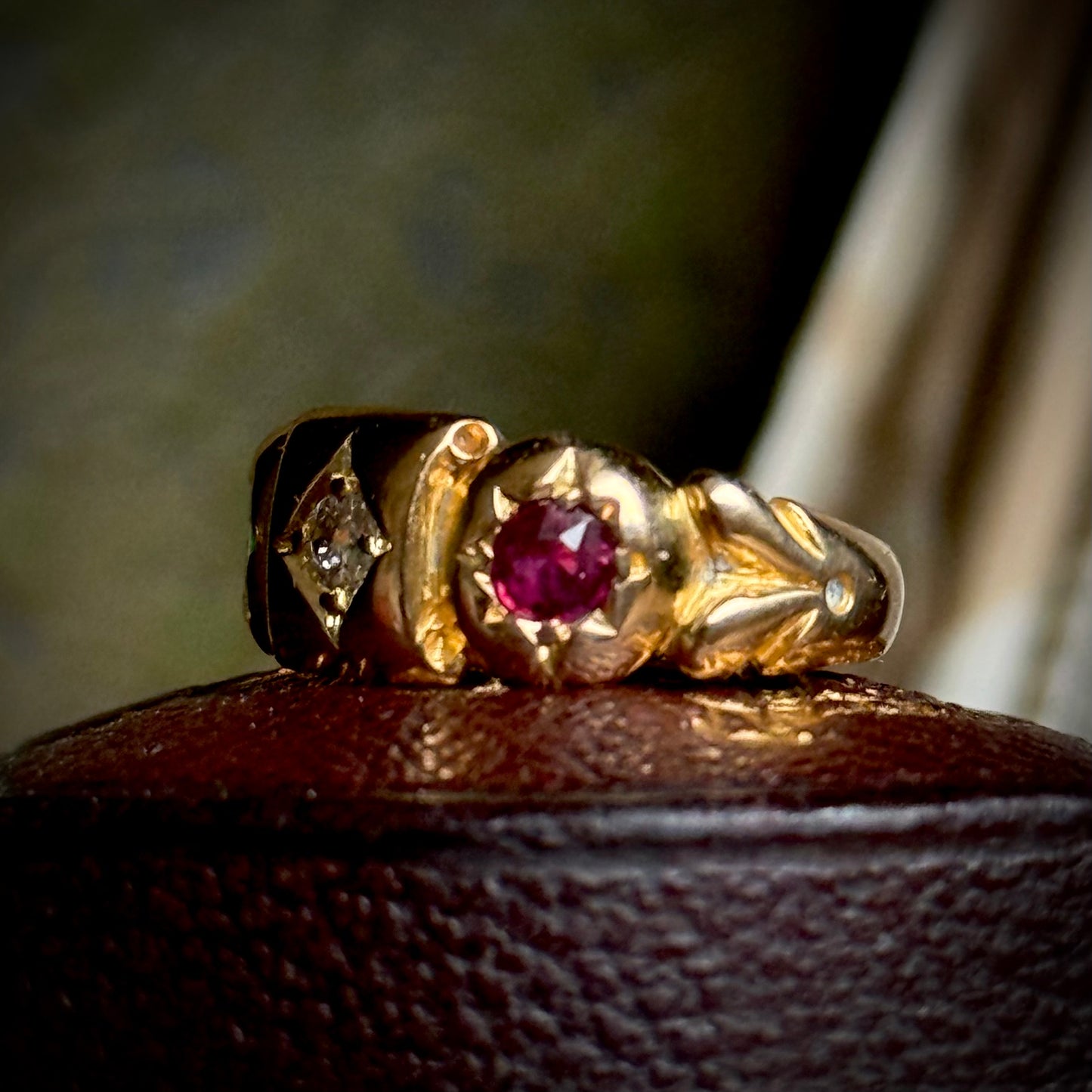 Antique Edwardian Diamond, Ruby & Emerald Ring in 18 Carat Gold