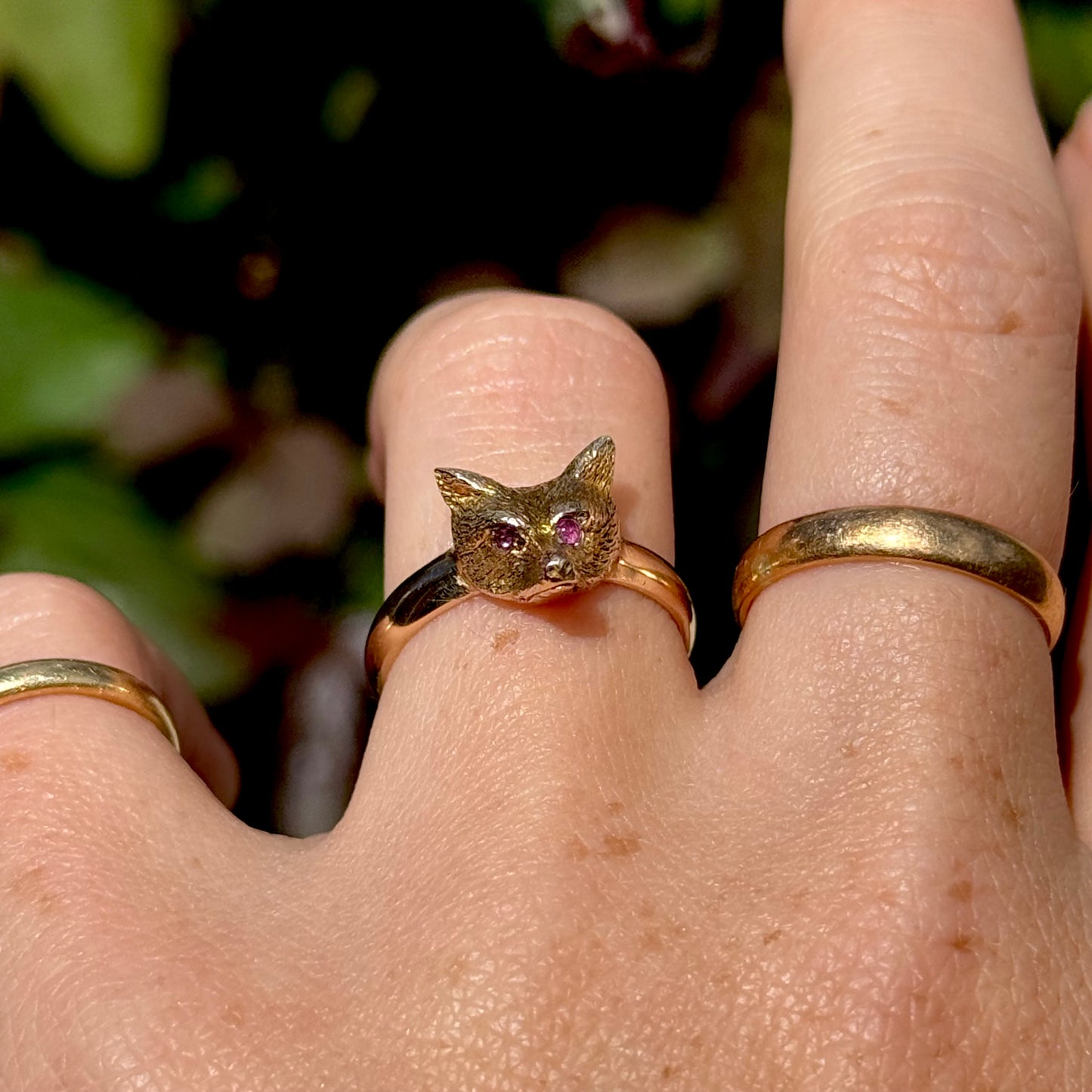 Antique Ruby Fox Head Ring in 9 Carat Gold