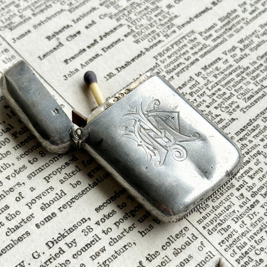 Victorian Sterling Silver Match Case Monogrammed “J.M.D.”; Circa 1889