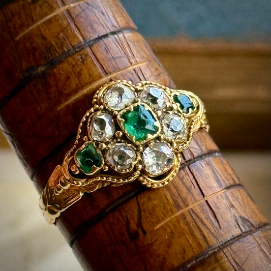 Victorian Emerald & Diamond Ring in 18 Carat Gold; Circa 1870