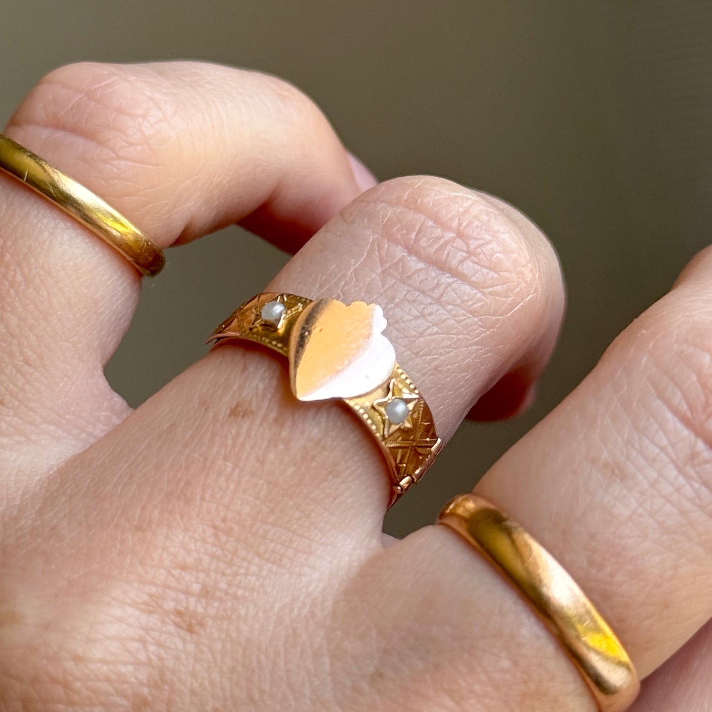 Edwardian Pearl "Souvenir" Locket Ring in 9 Carat Gold