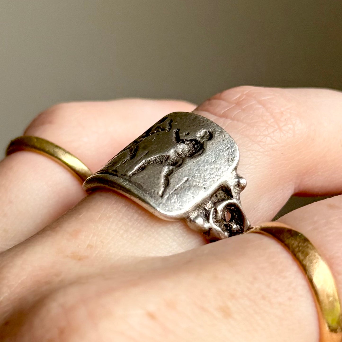 Vintage Roman Boxers Signet Ring in Silver