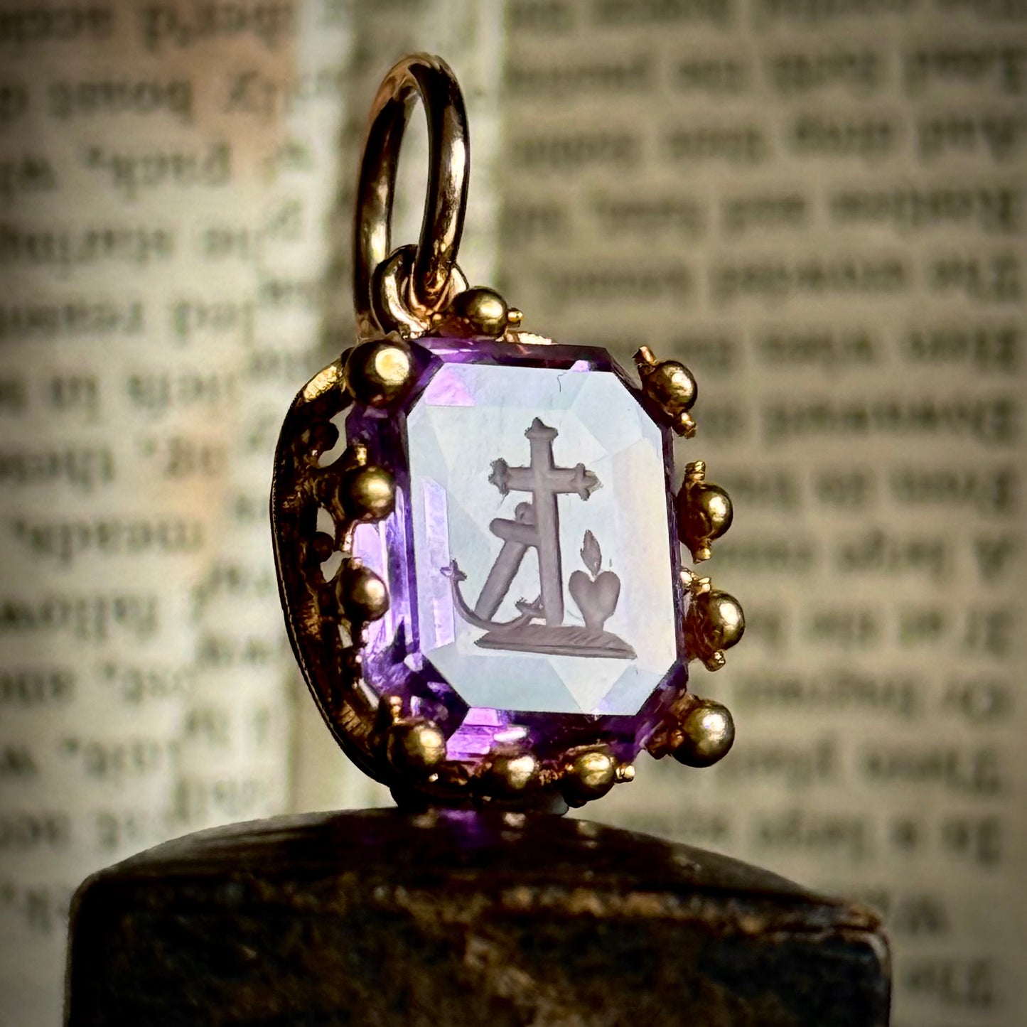 Antique Amethyst Intaglio Pendant in Gold