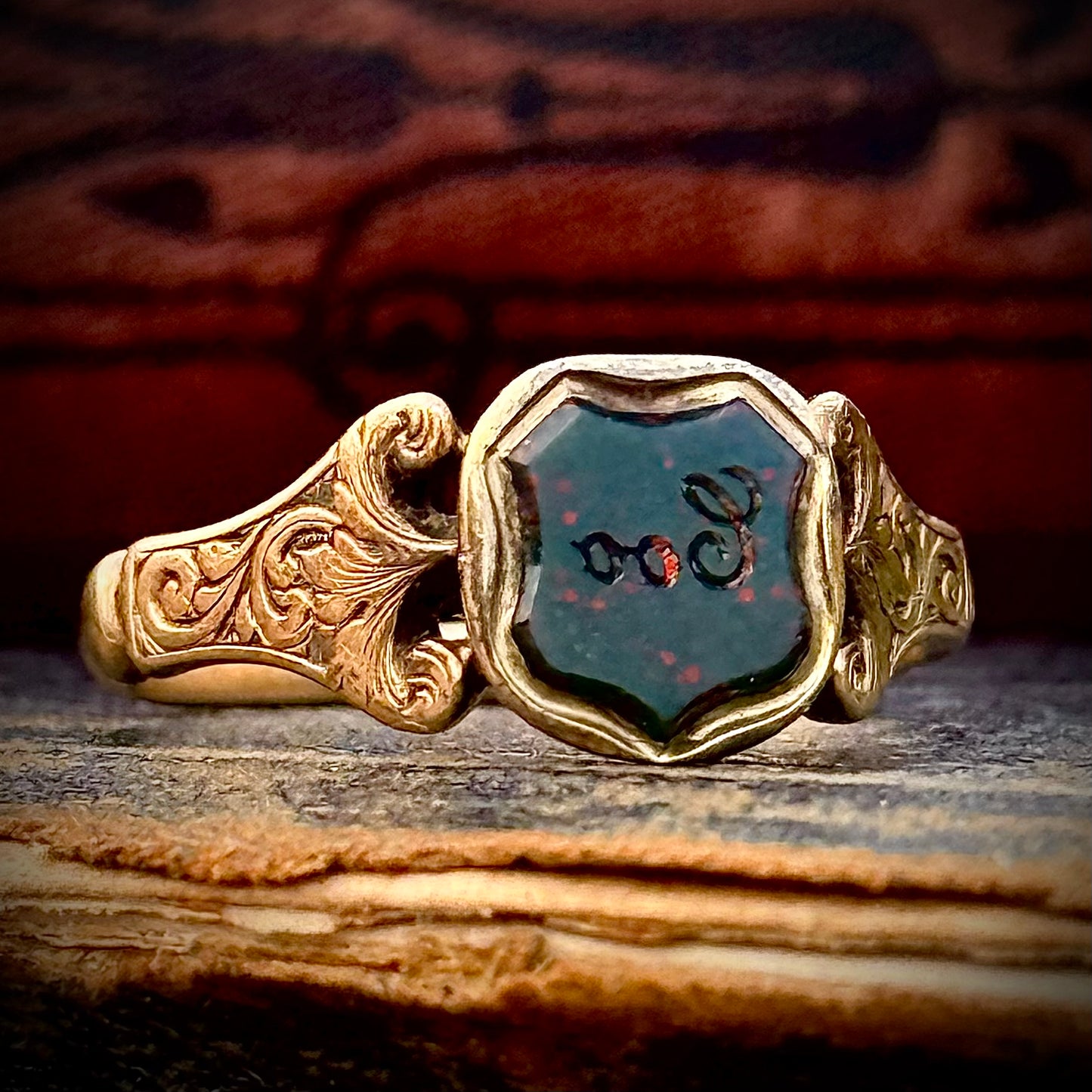 Antique Victorian 'Coo'  Bloodstone Intaglio Ring