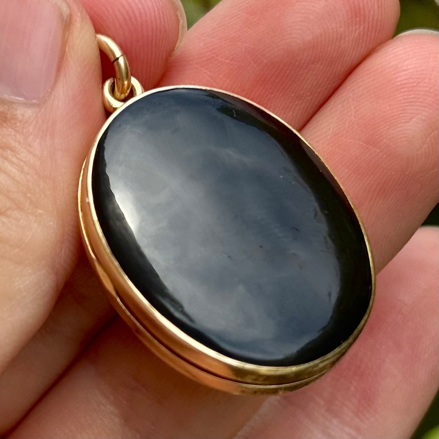 Antique Victorian Onyx Locket with Engraving