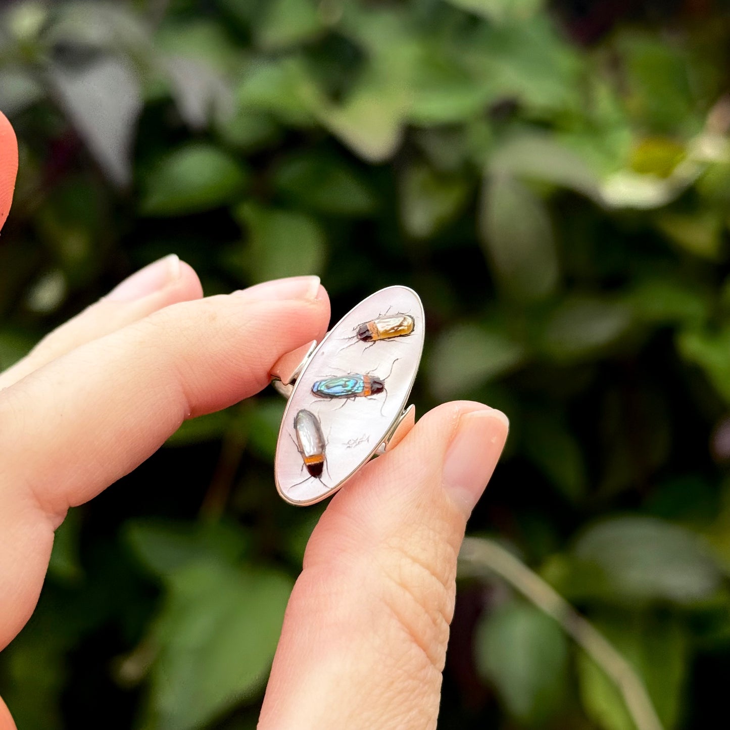 Vintage Shibayama Ring in Sterling Silver