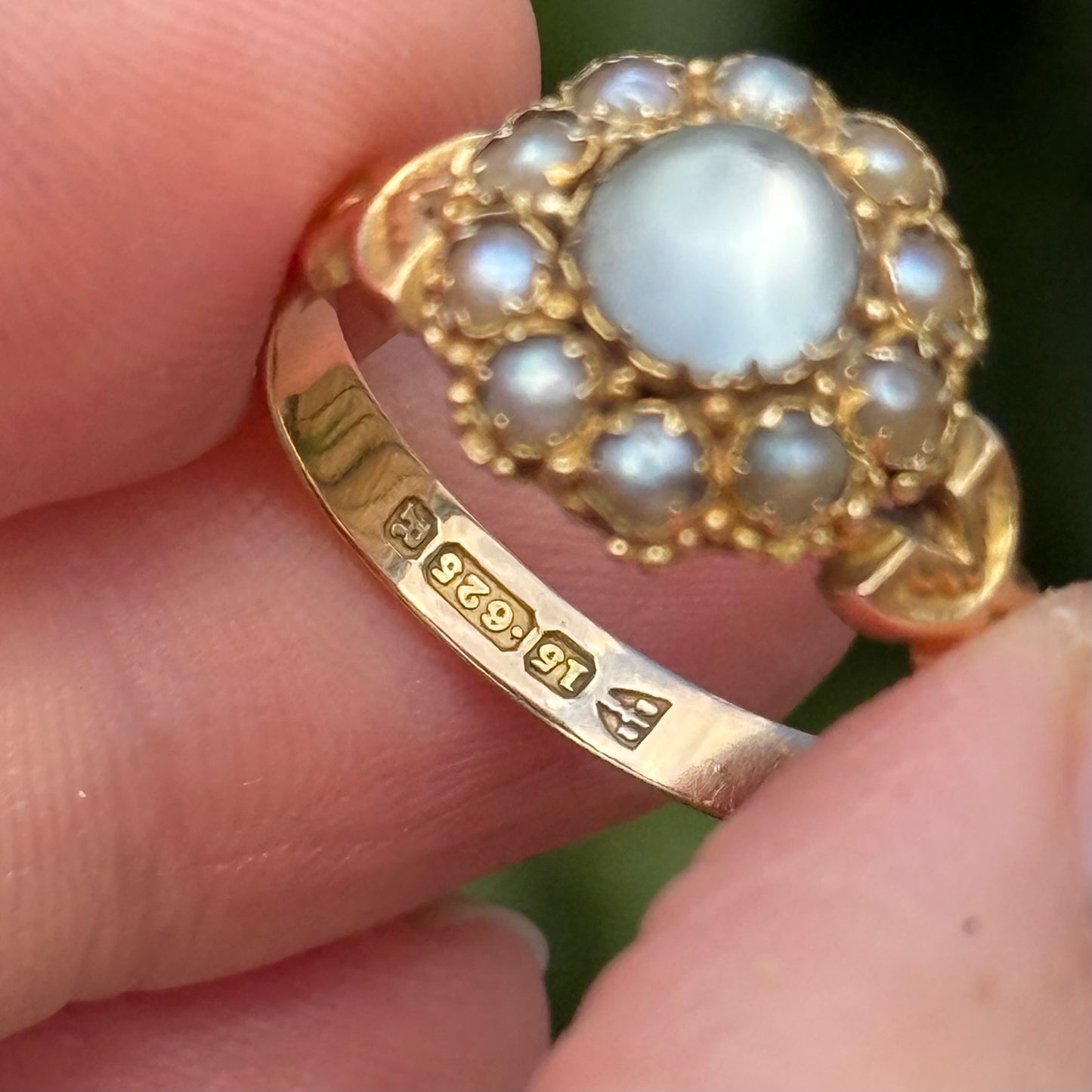 Antique Moonstone & Pearl Ring in 15 Carat Gold