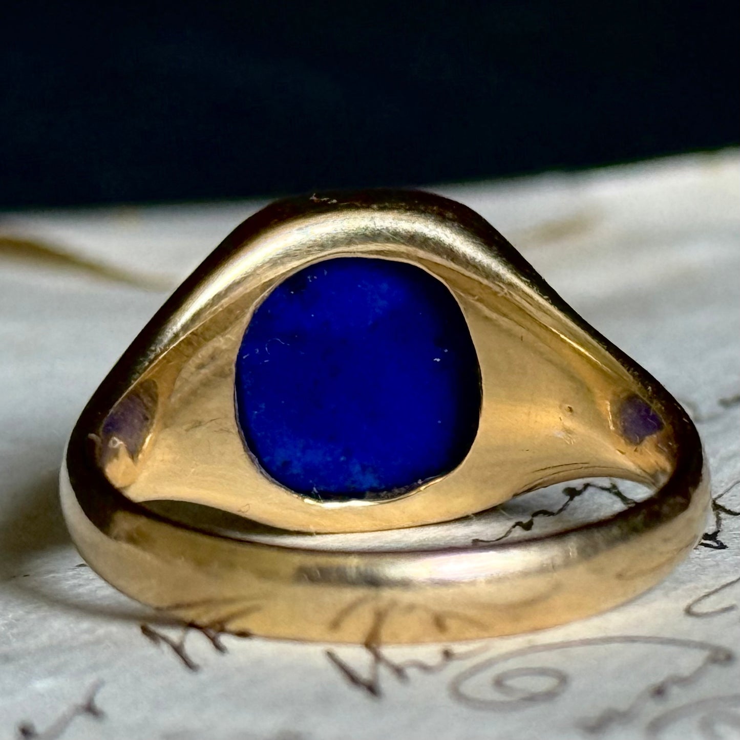 Lapid Lazuli Signet Ring in 18 Carat Gold; Circa 1936