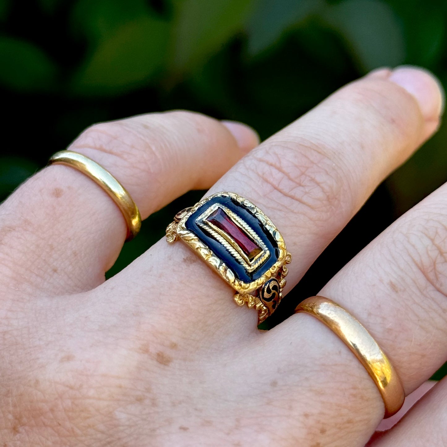 Georgian Garnet Mourning Ring; Circa 1829