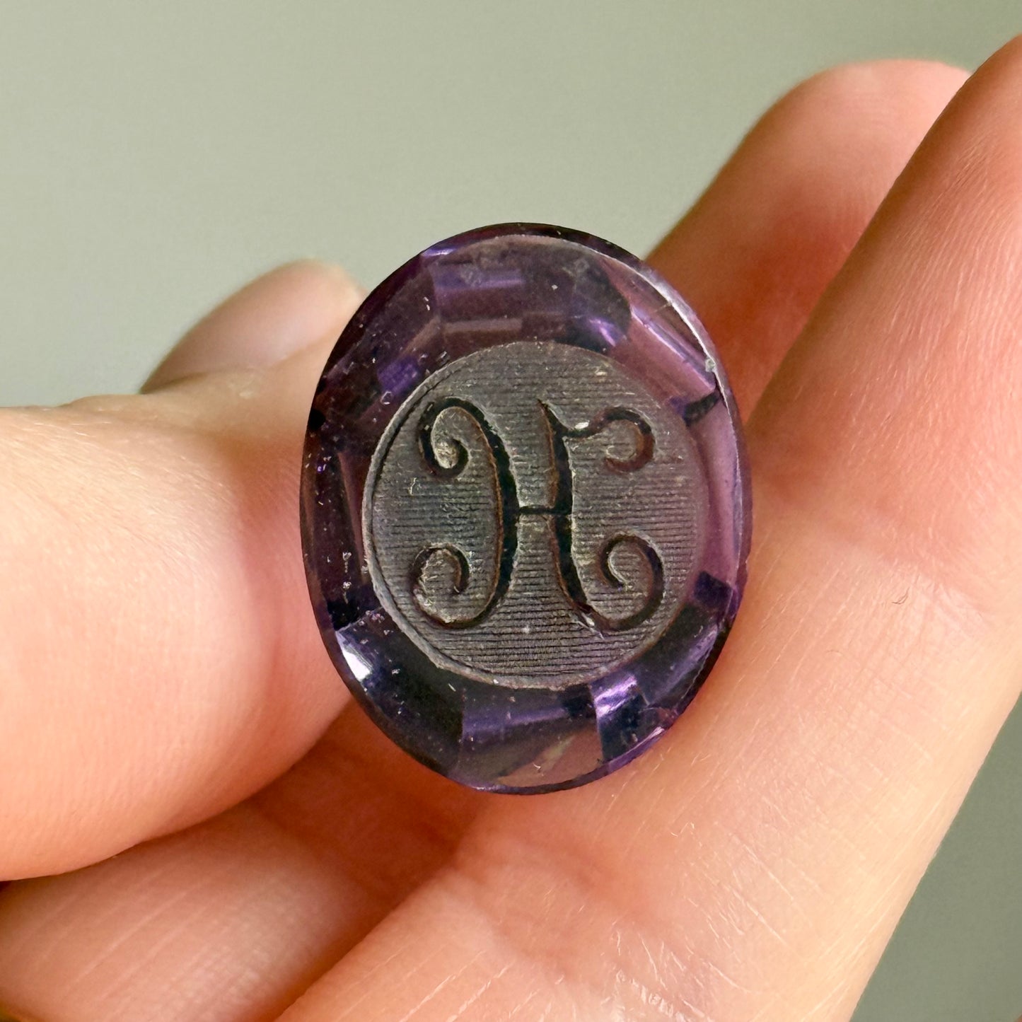 Antique Georgian Glass Paste Intaglio 'H' Fob Pendant