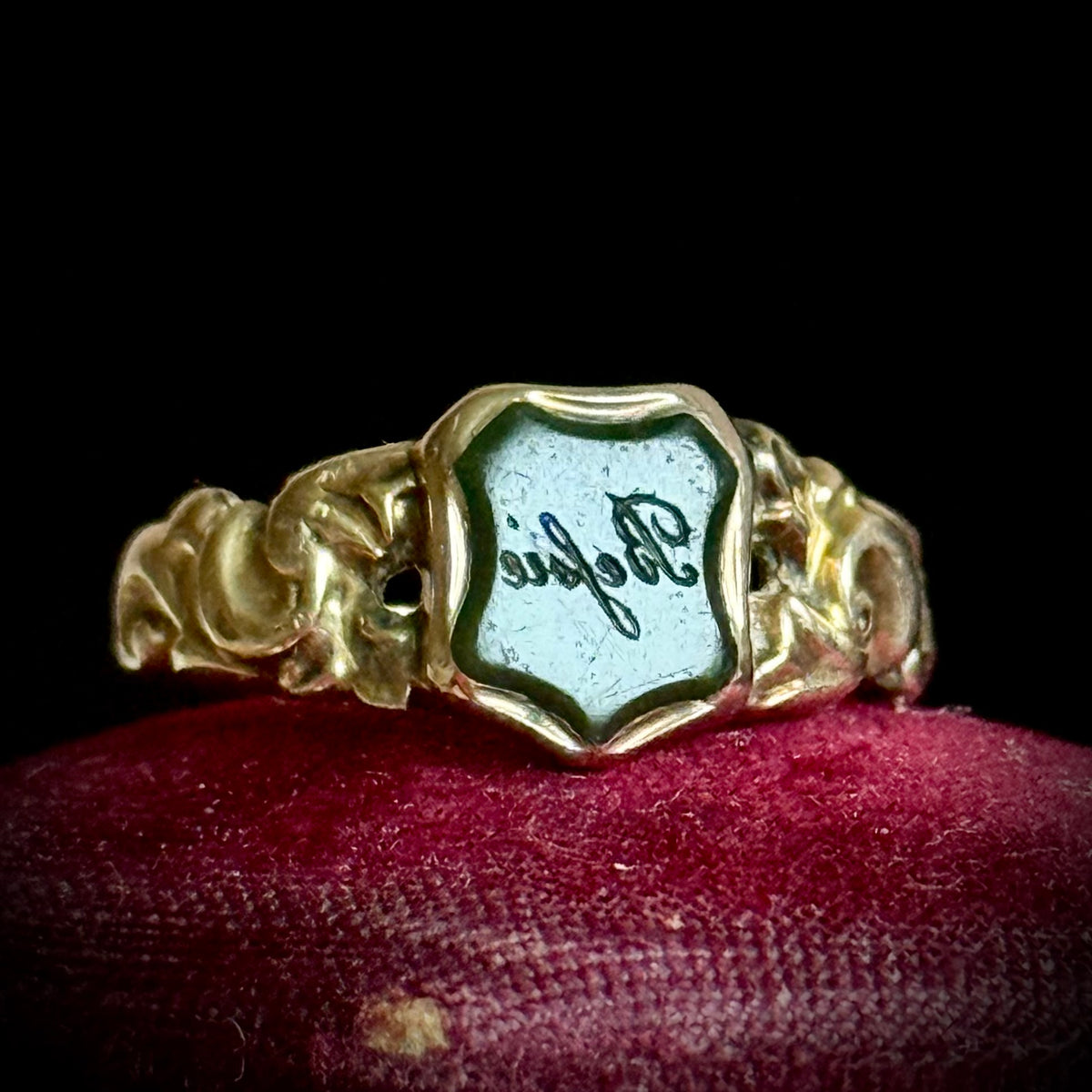 Georgian Bloodstone Signet Ring with “Betsie” Inscription in 9 Carat Gold