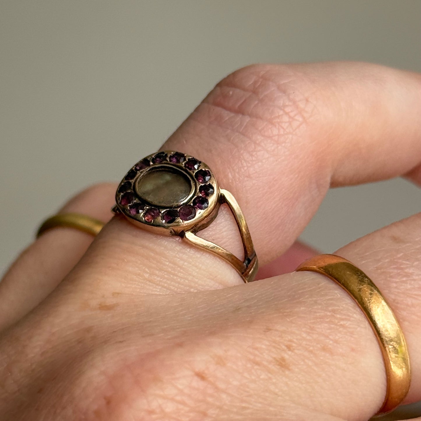 Antique Victorian Almandine Garnet Mourning Ring
