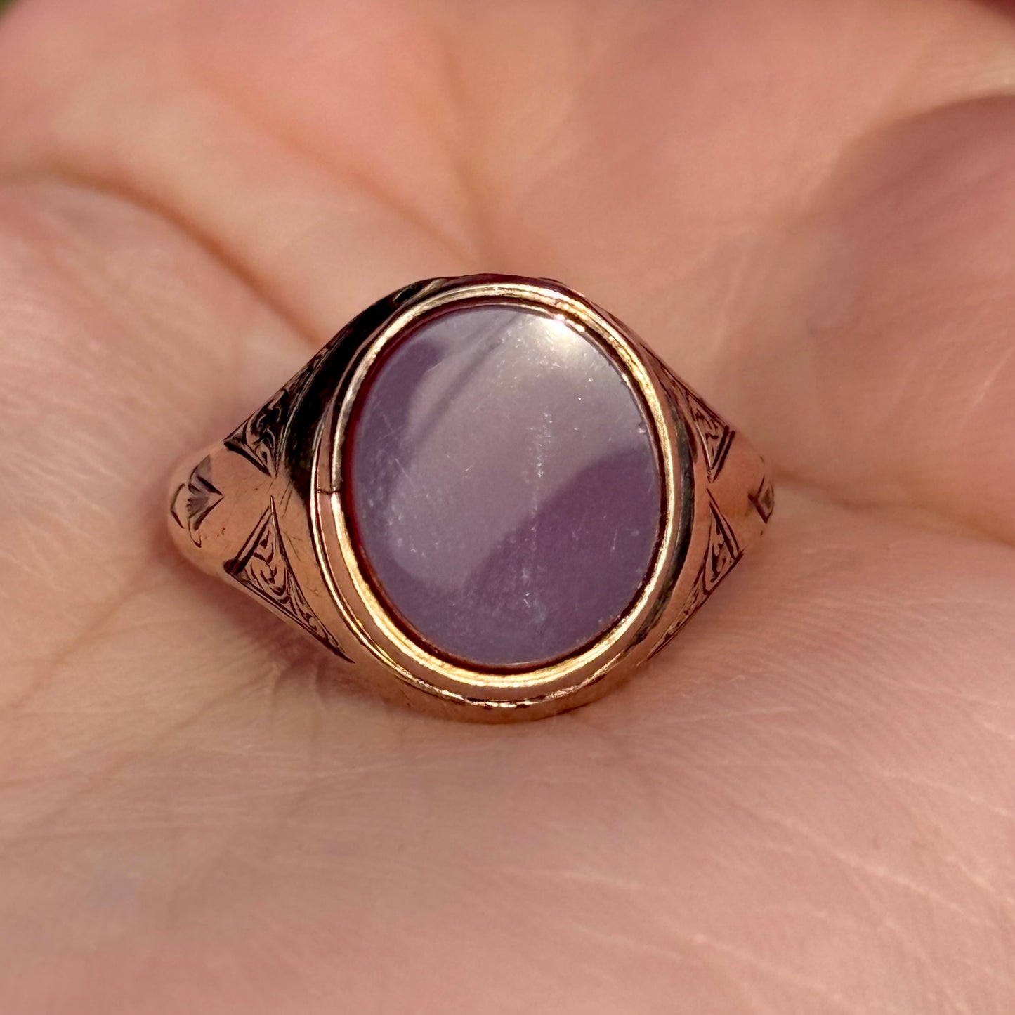Antique Poison Sardonyx Signet Ring  in 10 Carat Gold; Circa 1870