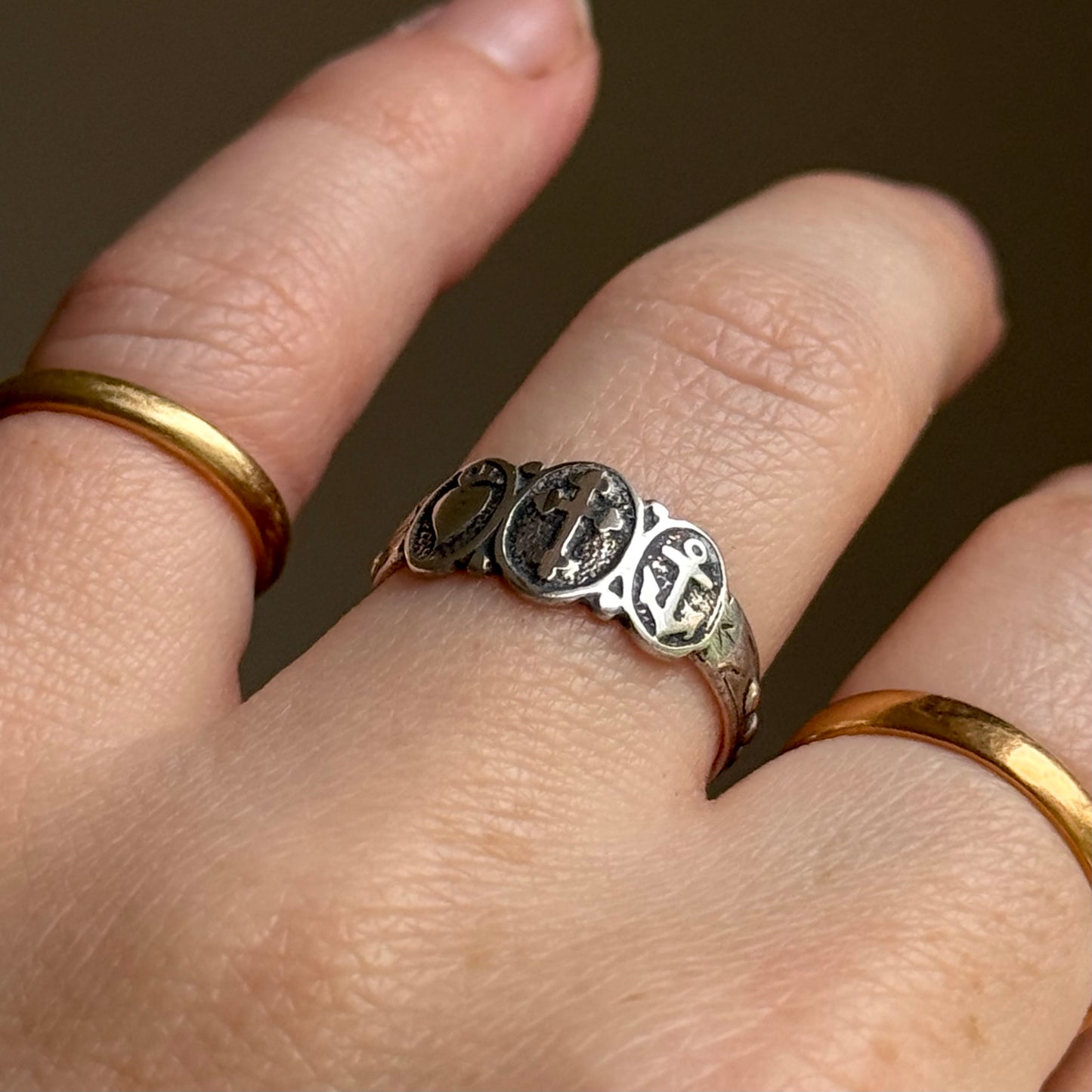 Antique Faith, Hope & Charity Ring in Silver; Circa 1920