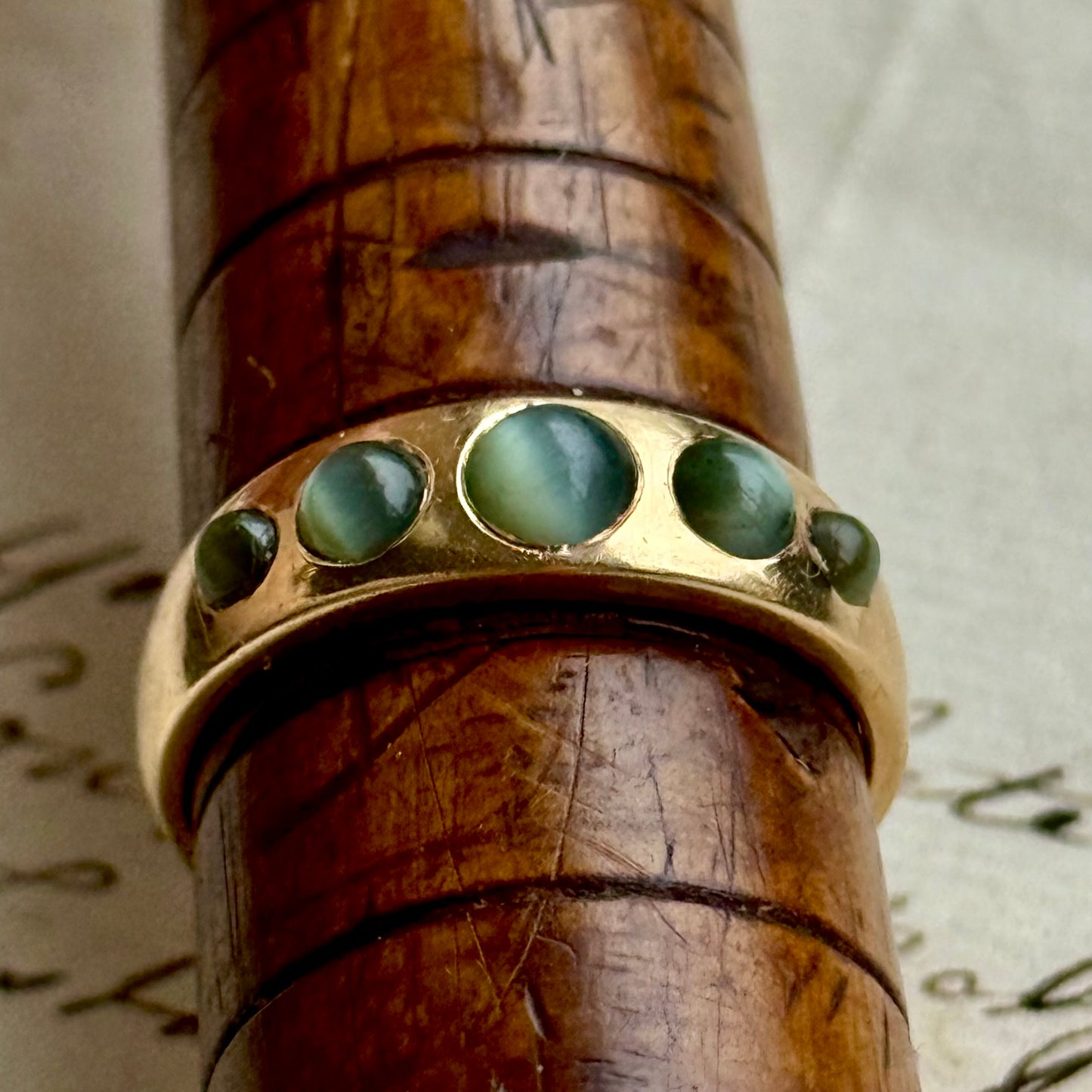 Victorian Chrysoberyl Gypsy Ring in 18 Carat Gold; Circa 1880