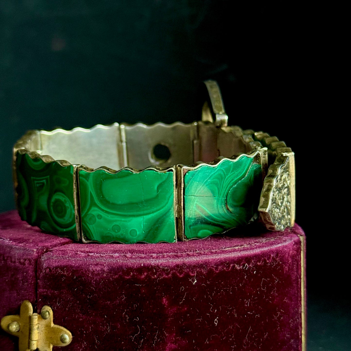Antique Silver and Malachite Buckle Bracelet