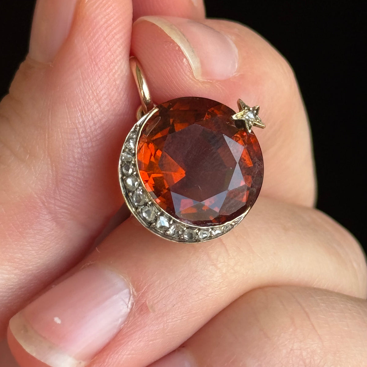 Antique Celestial Citrine & Diamond Pendant in 18 Carat Gold; Circa 1890