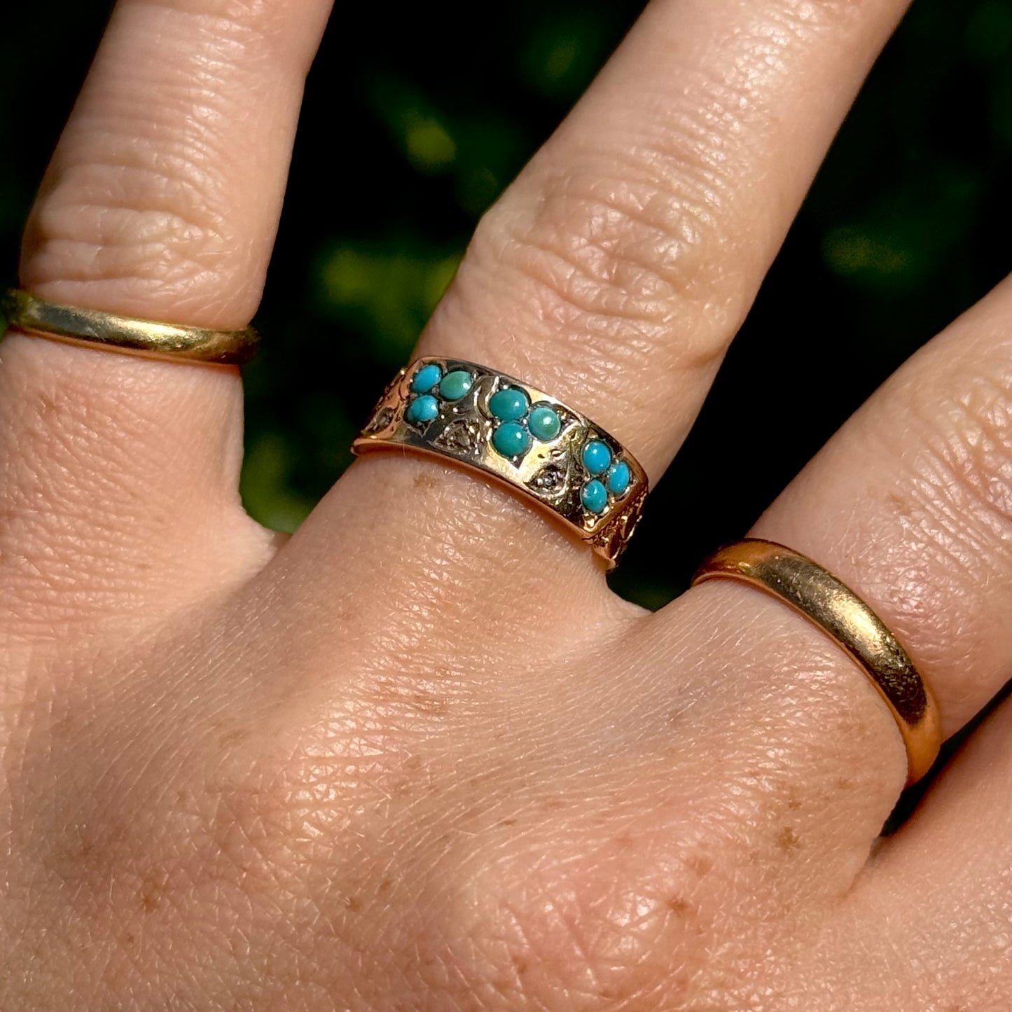 Victorian Turquoise & Diamond sentimental Ring in 15 Carat Gold