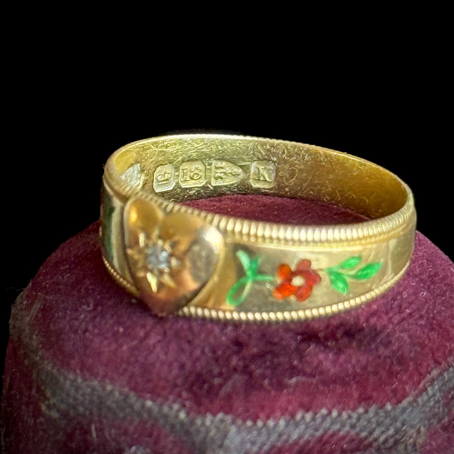 Antique Victorian Diamond & Enamel Ring; Circa 1893