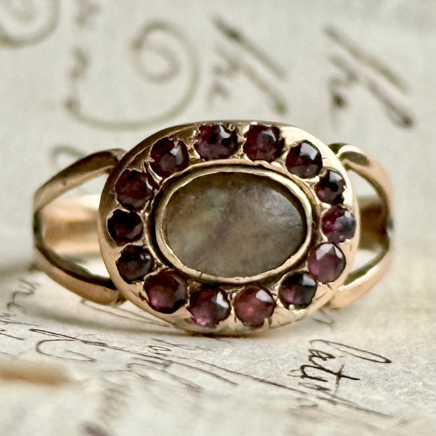 Antique Victorian Almandine Garnet Mourning Ring
