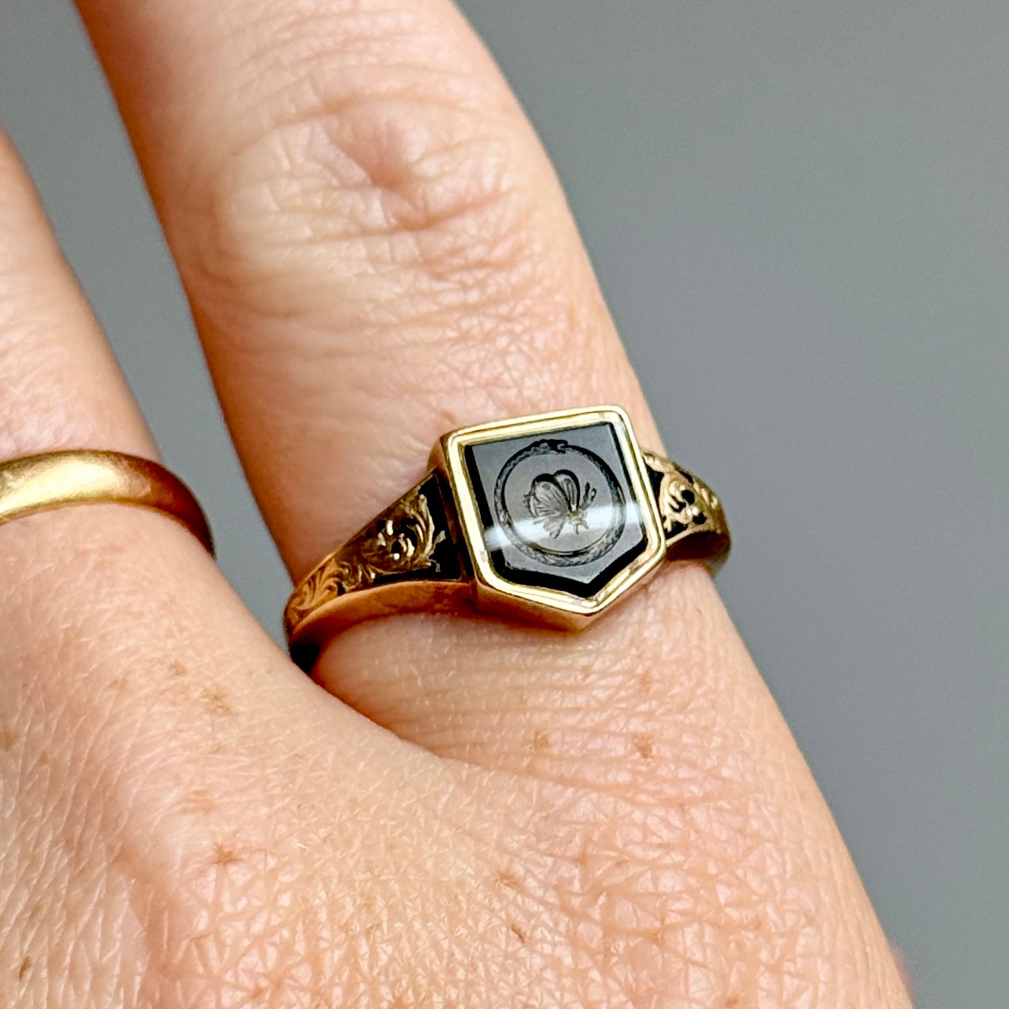 Early Victorian Ouroboros Intaglio Mourning Ring ; Circa 1840