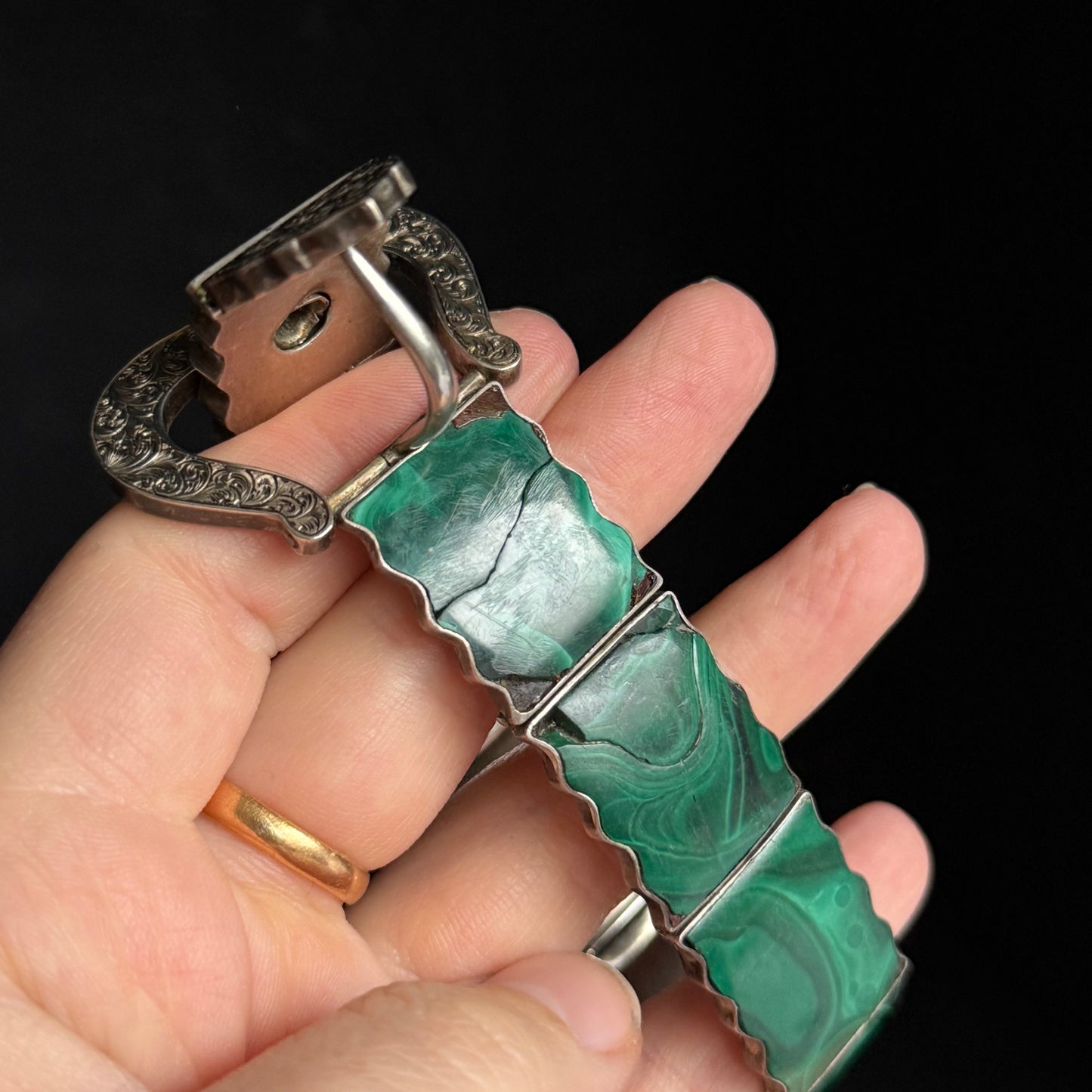 Antique Silver and Malachite Buckle Bracelet