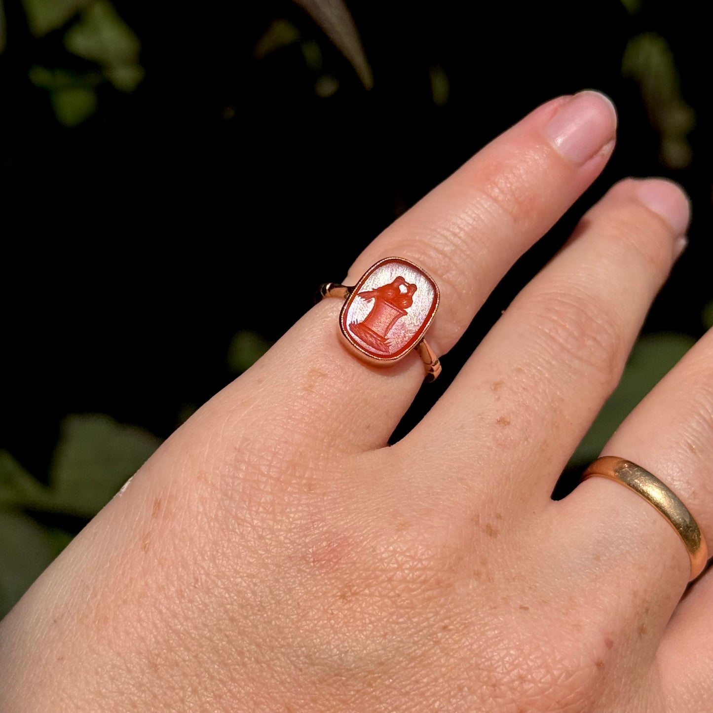 Antique Victorian Love Birds Intaglio Ring in 9 Carat Gold