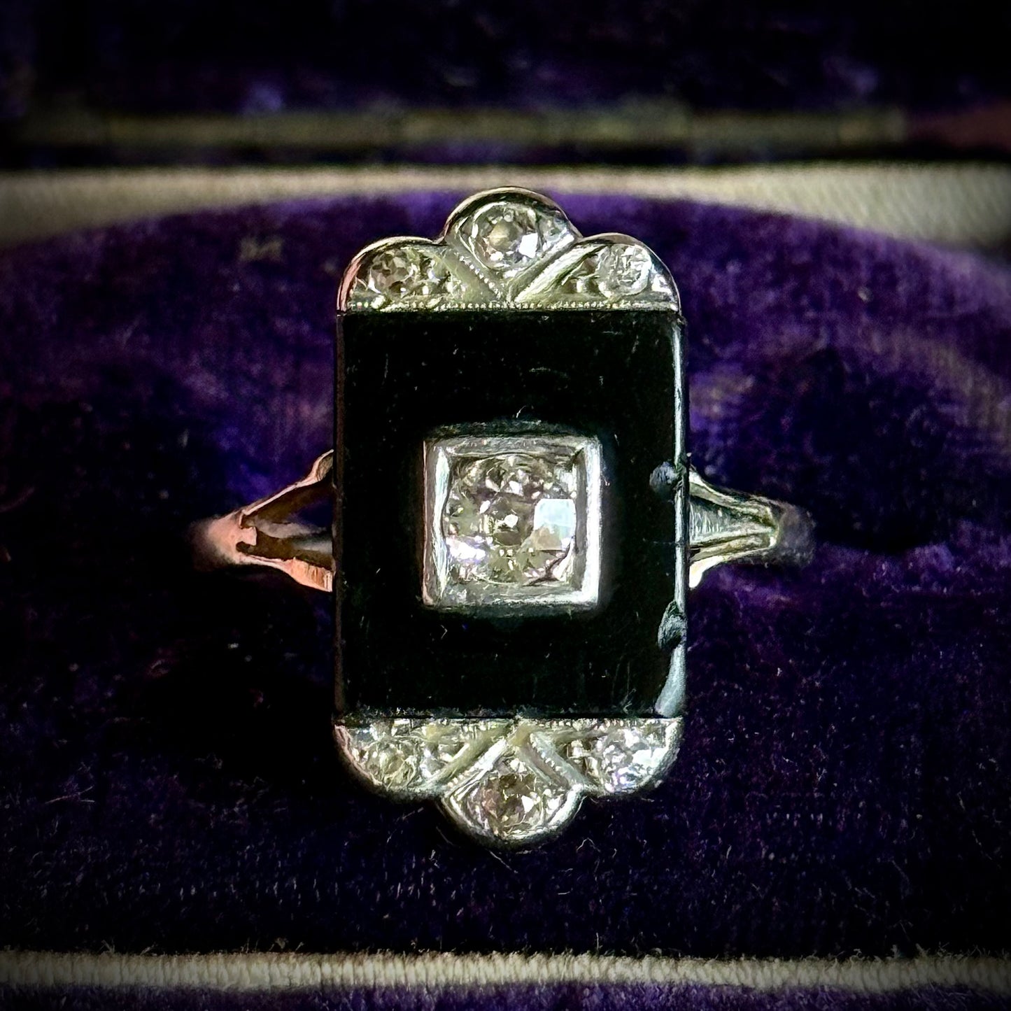 Antique Art Deco Onyx & Diamond Ring; Circa 1920