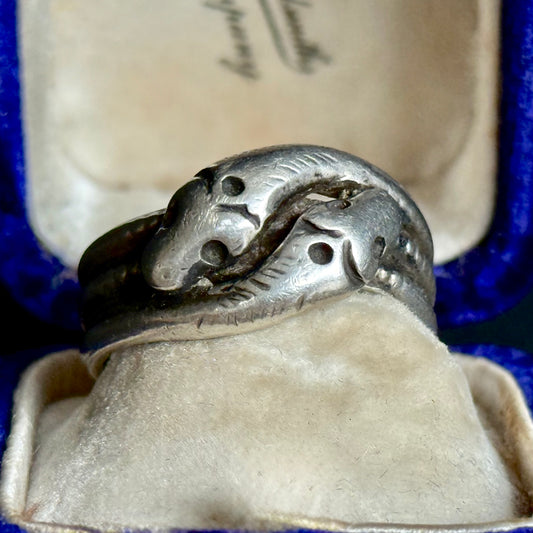 Antique Entwined Snakes Ring in Silver
