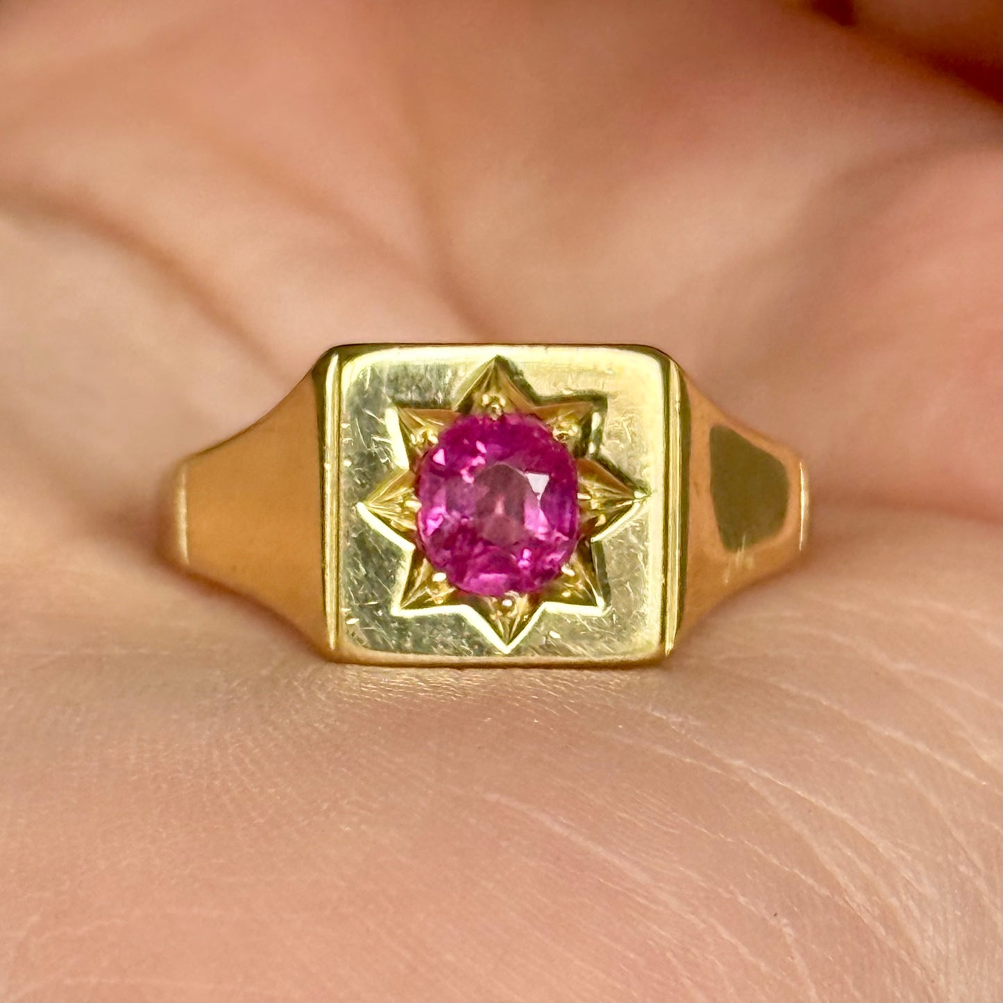 1930's Star Set Ruby Signet Ring in 18 Carat Gold