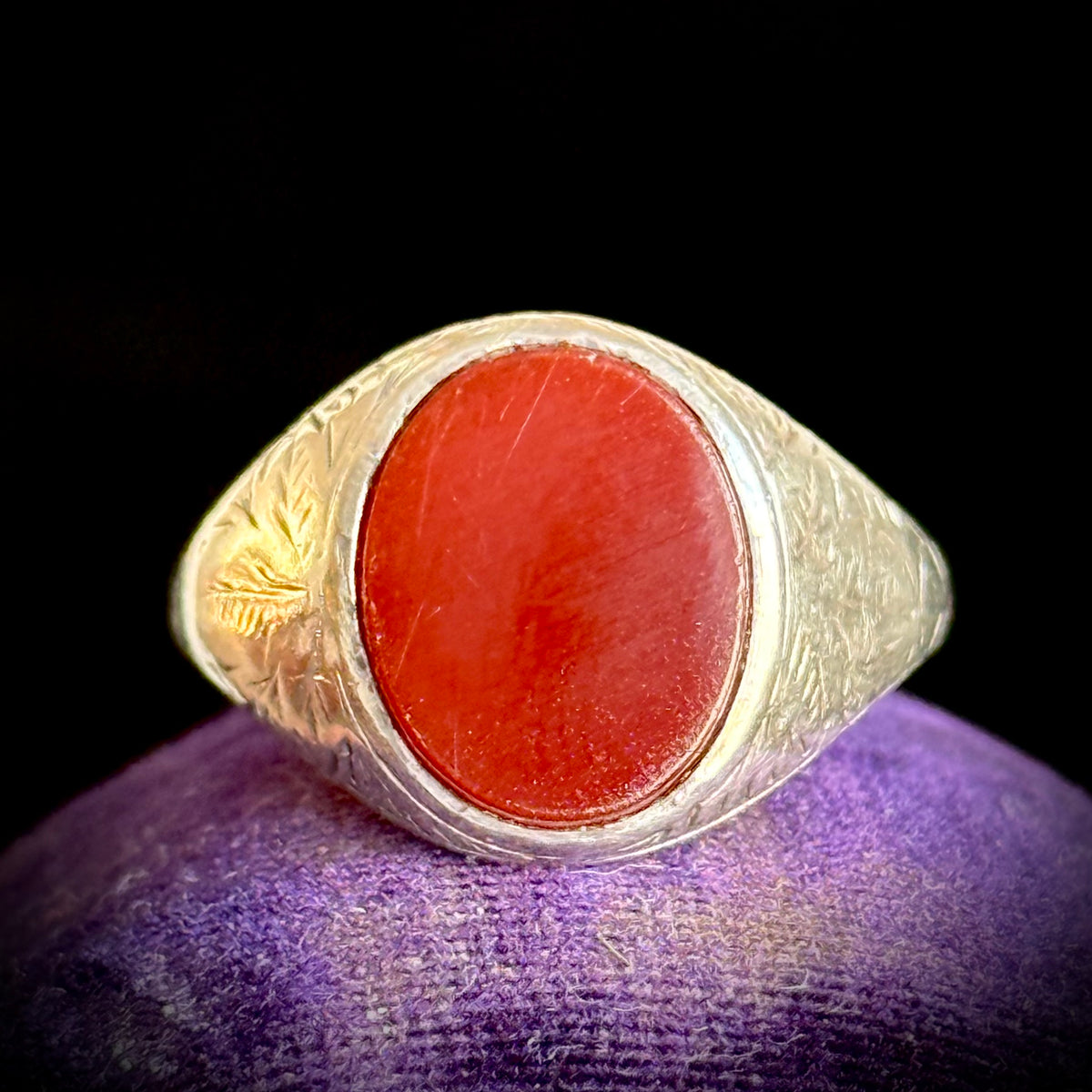Antique Carnelian Signet Ring in Silver; Circa 1883