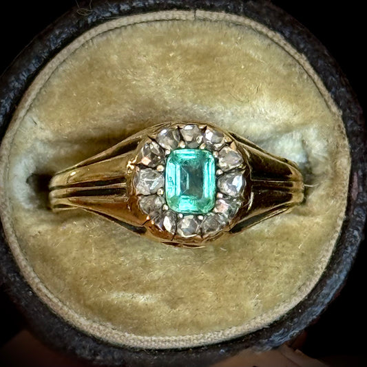 Antique Georgian Emerald & Diamond Cluster Ring