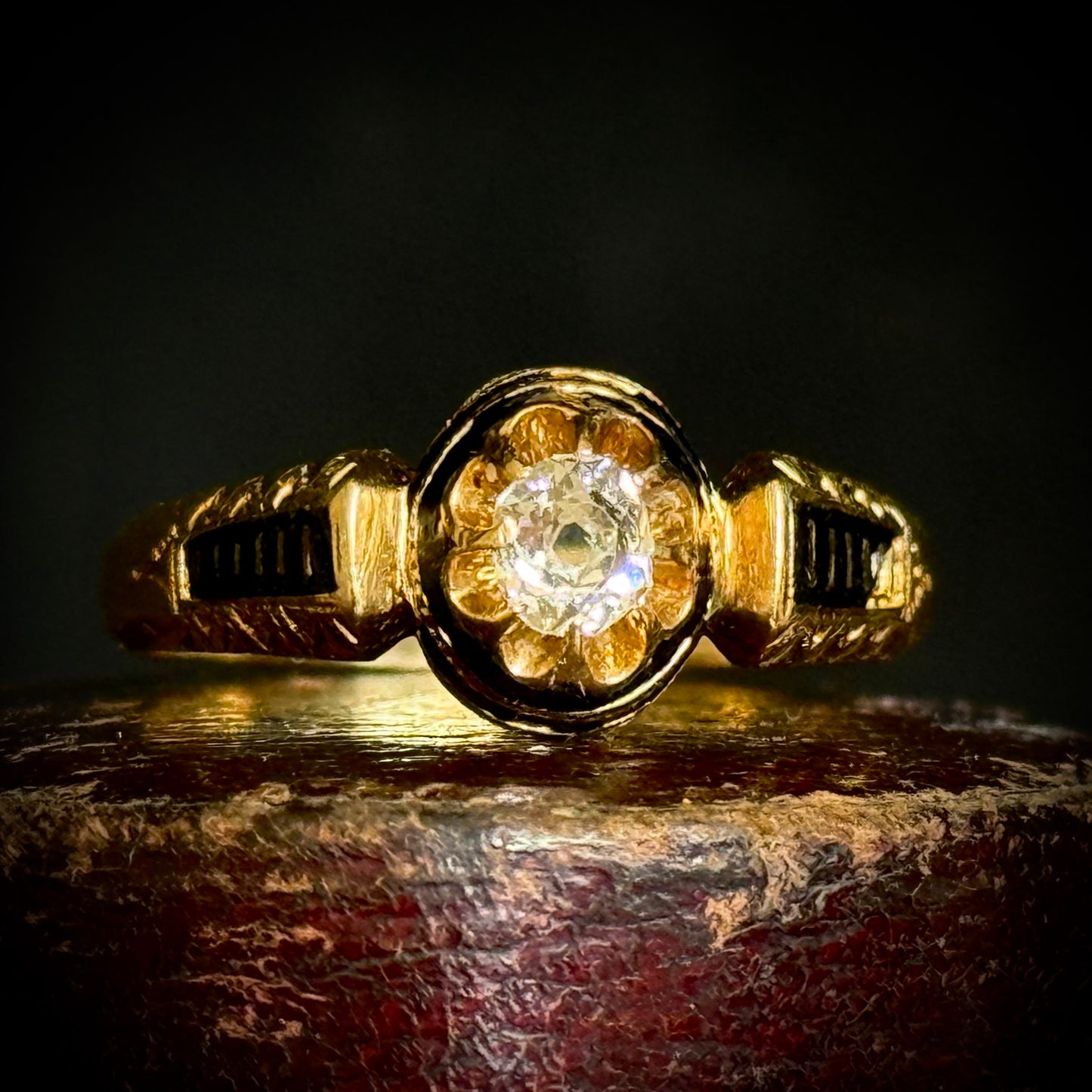 Victorian Diamond Mourning Ring in 18 Carat Gold