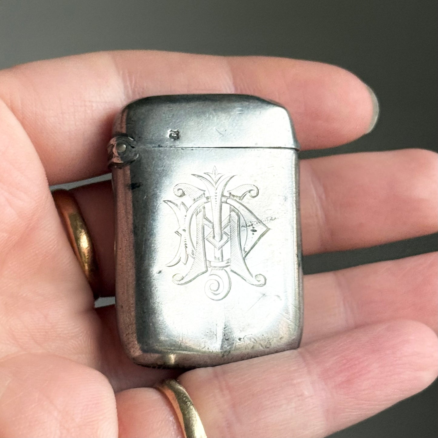 Victorian Sterling Silver Match Case Monogrammed “J.M.D.”; Circa 1889