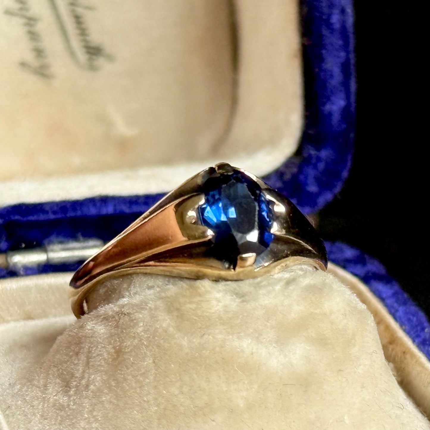 Vintage Sapphire Solitaire in 9 Carat Gold; Circa 1968