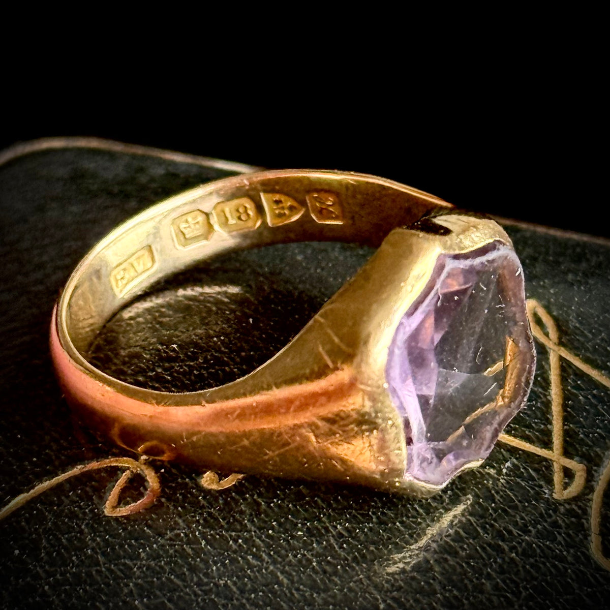 Antique Amethyst Signet Ring 18 Carat Gold; Circa 1908