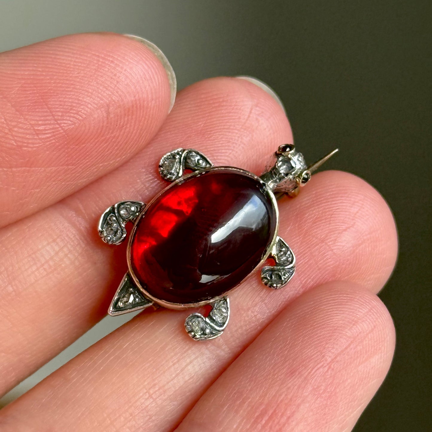 Early Victorian Garnet & Diamond Turtle Brooch