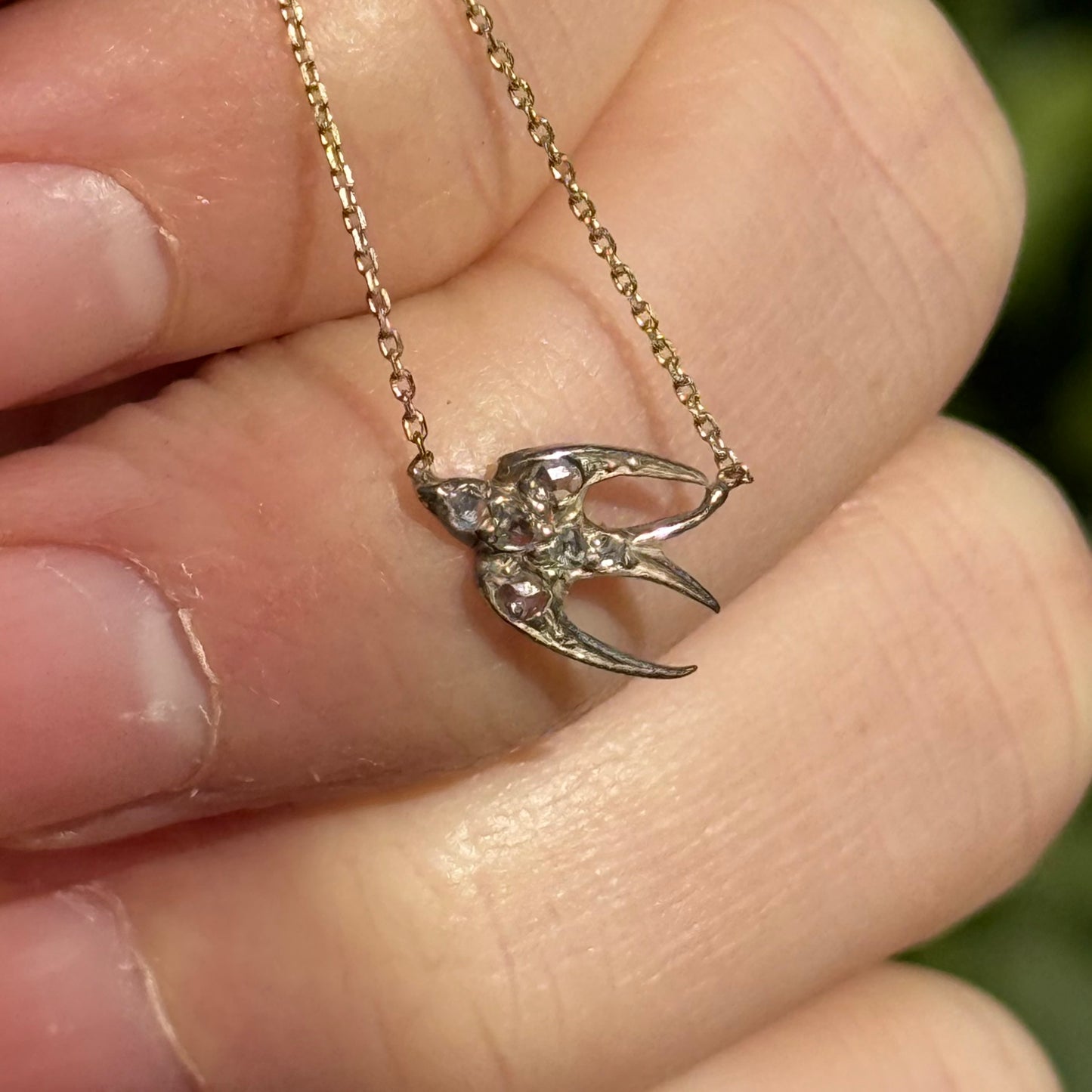 Rose Cut Diamond Swallow Necklace in 9 Carat Gold