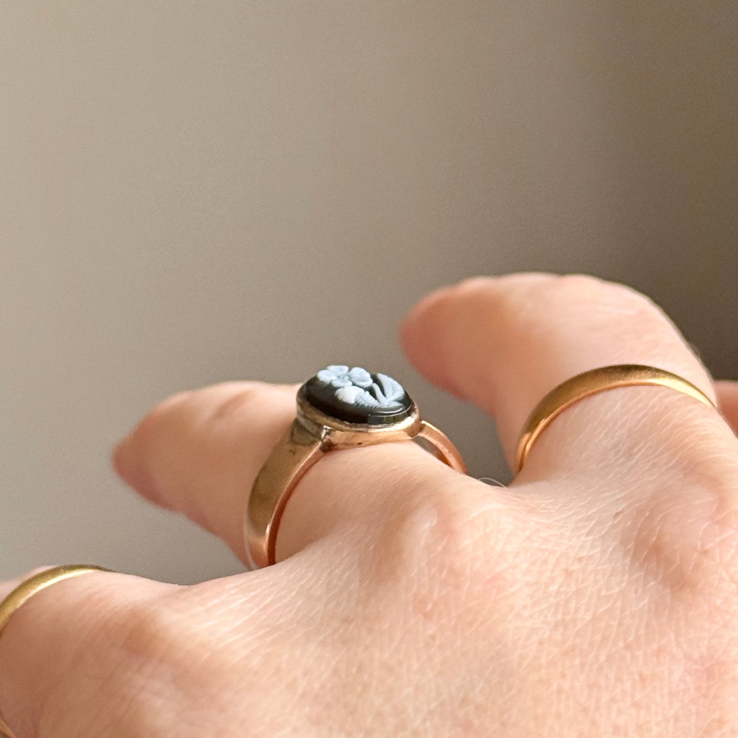Antique Victorian Forget Me Not Mourning Ring in 9 Carat Rose Gold