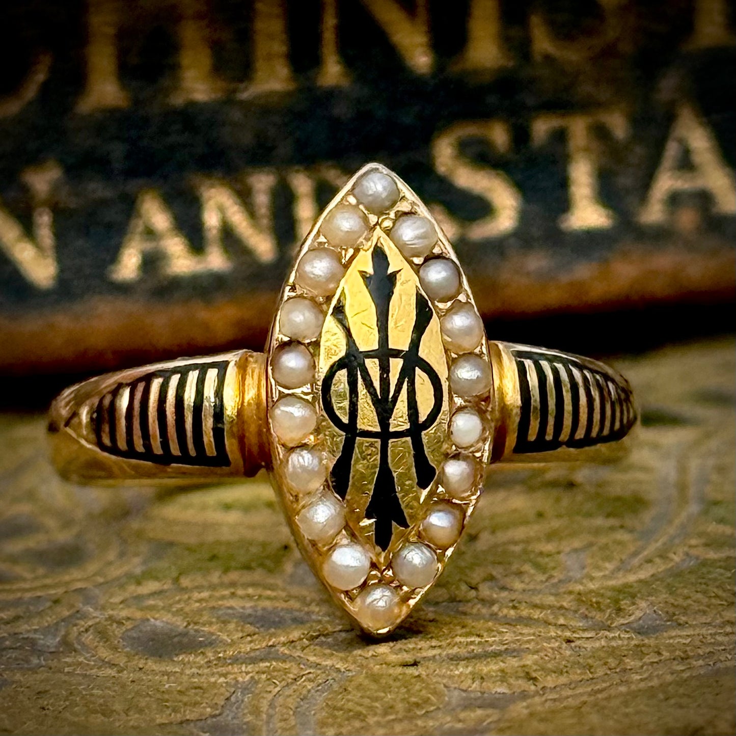 Antique Victorian IMO Mourning Ring in 15 Carat Gold