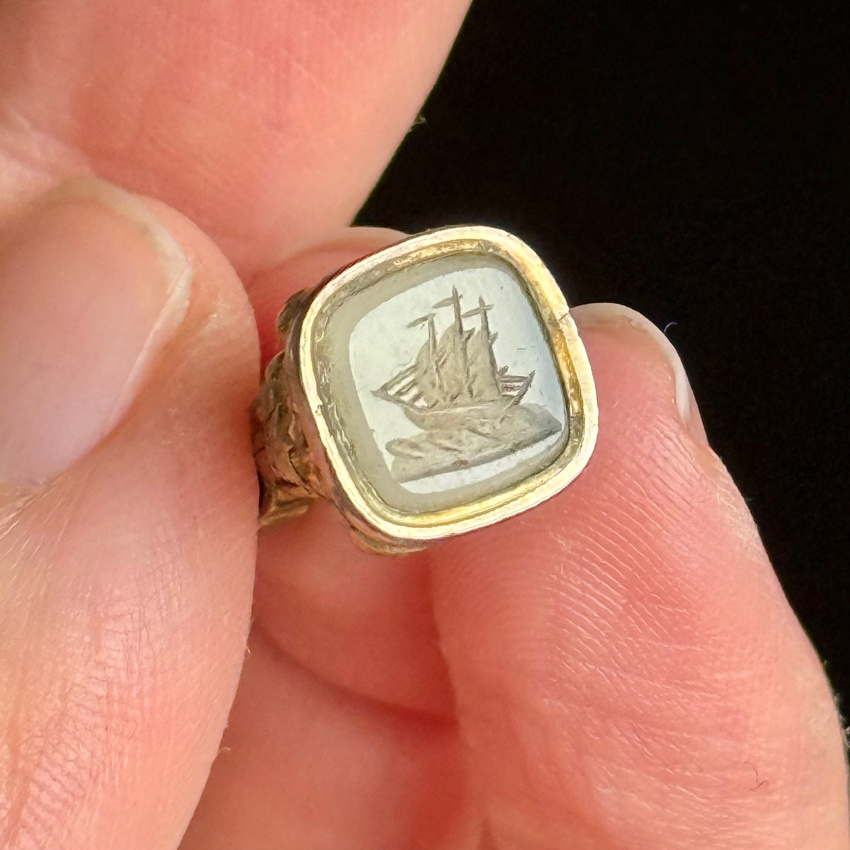 Georgian Ship Intaglio Fob Pendant; Circa 1830