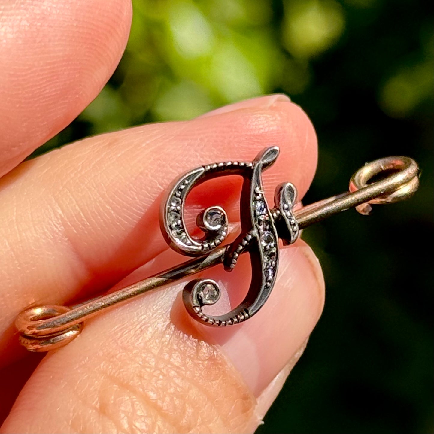 Antique Diamond Letter 'F' brooch in 9 Carat Gold