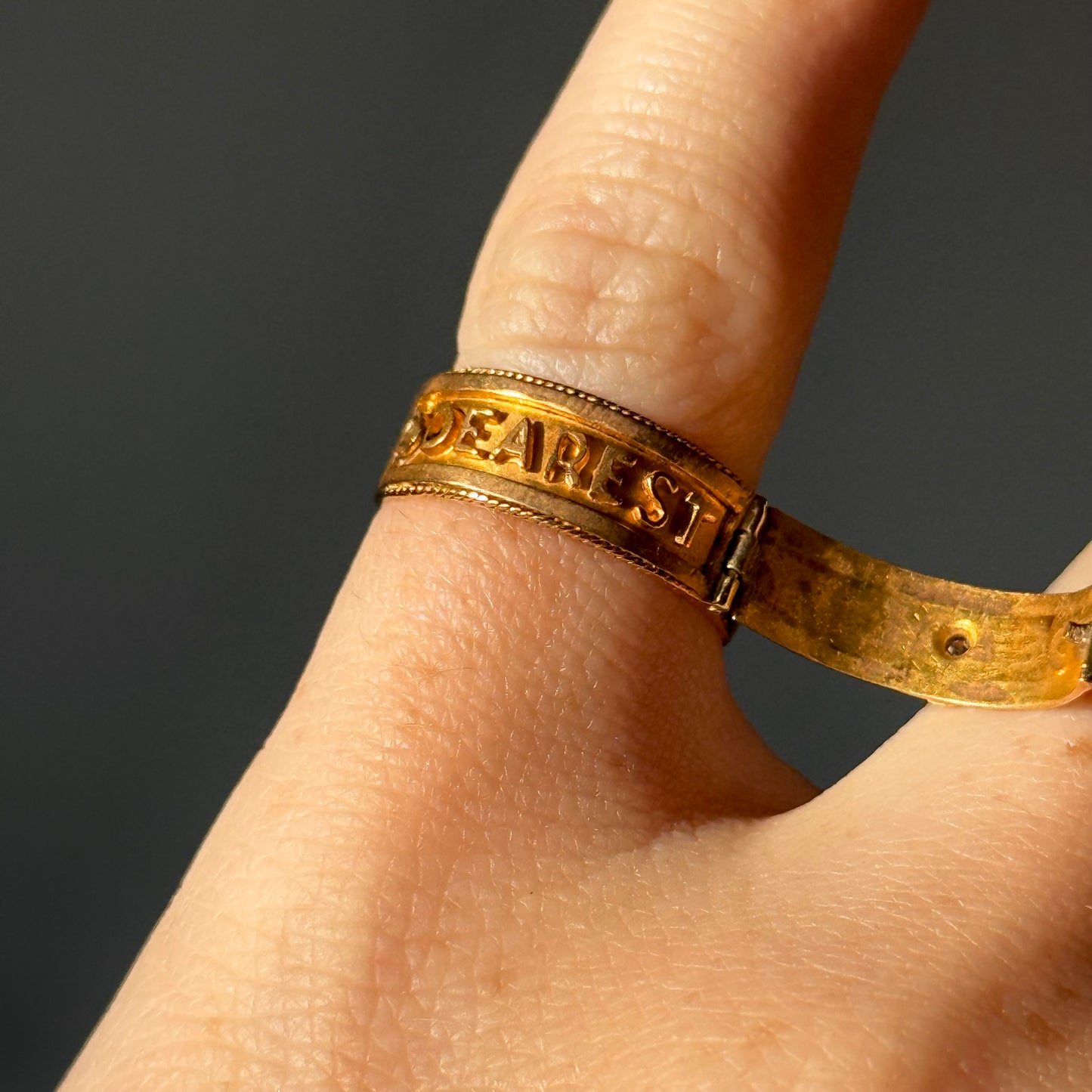 Edwardian Diamond "DEAREST" Locket Ring in 18 Carat Gold