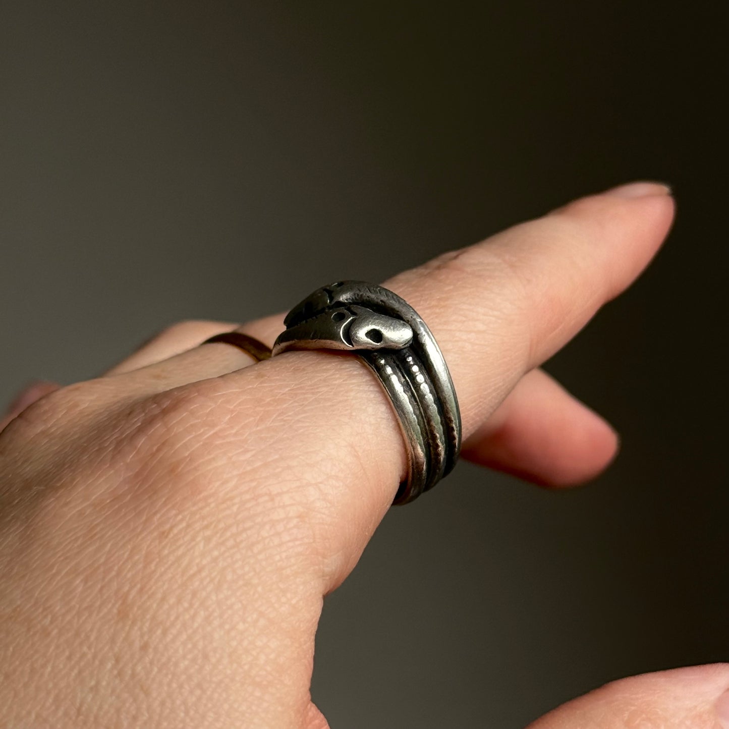 Antique Entwined Snakes Ring in Silver