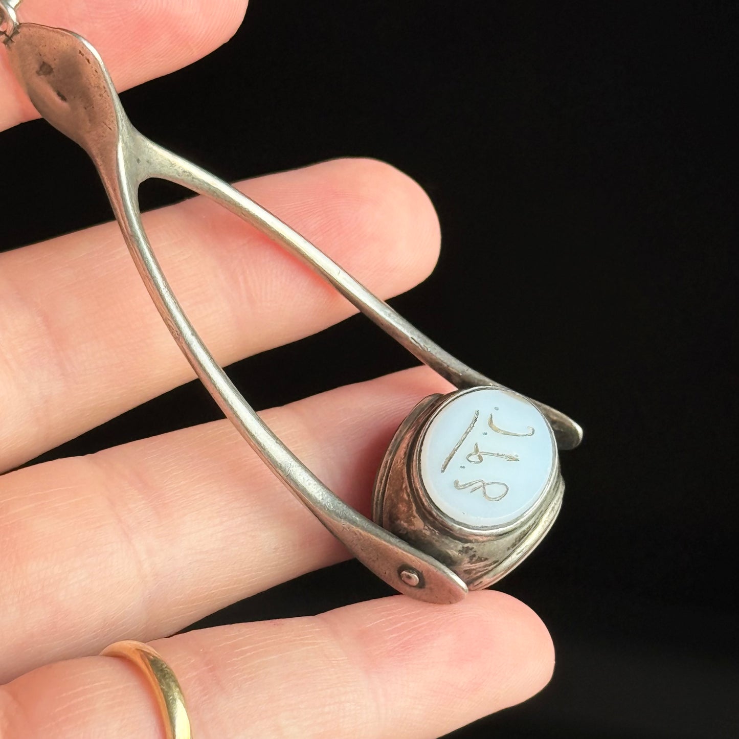 Antique Triple Intaglio Wishbone Pendant in Silver