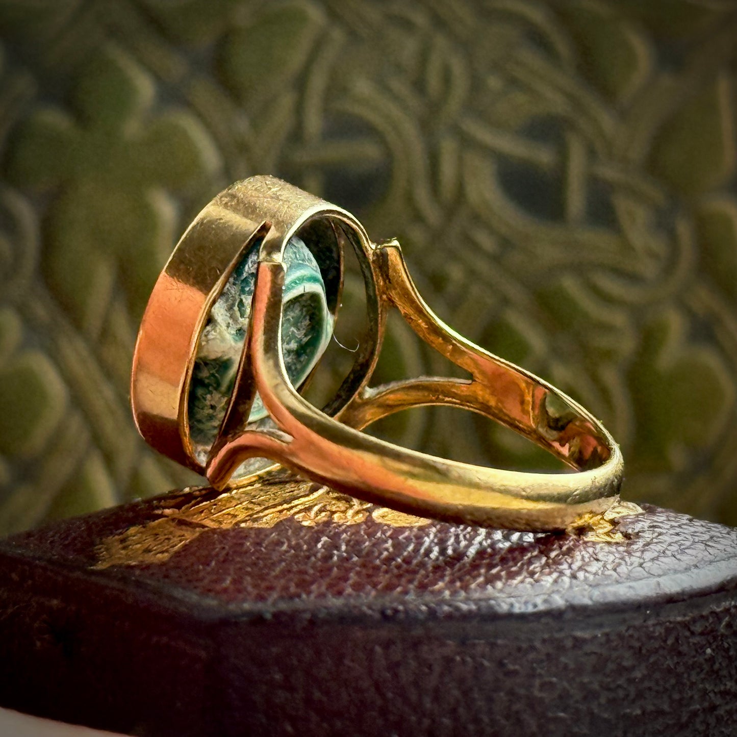 Antique Glazed Egyptian God Faience Ring in 9 Carat Gold