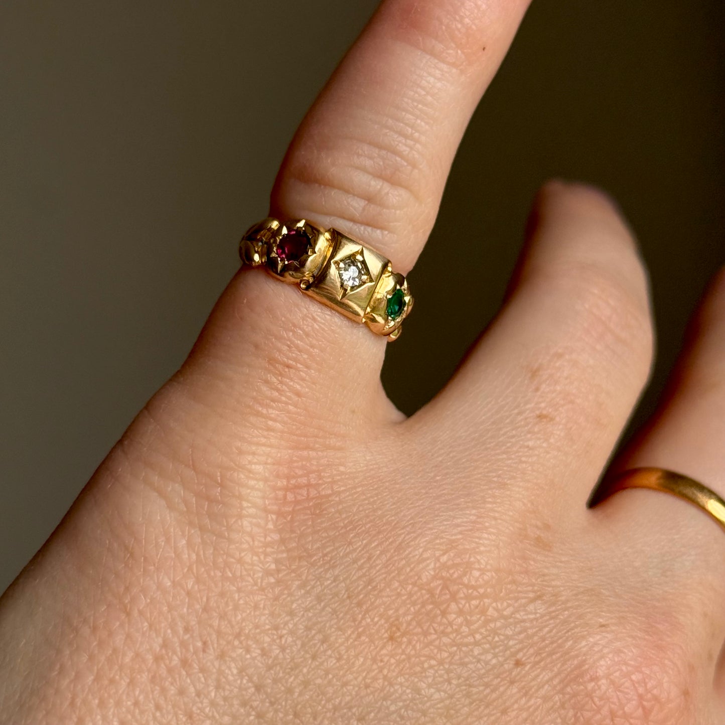 Antique Edwardian Diamond, Ruby & Emerald Ring in 18 Carat Gold